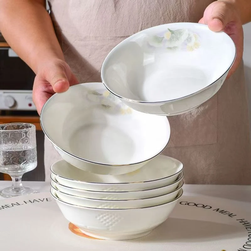 西藏包邮【6只装】锦绣银杏叶7英寸航空陶瓷饭碗面碗加厚防烫釉下彩