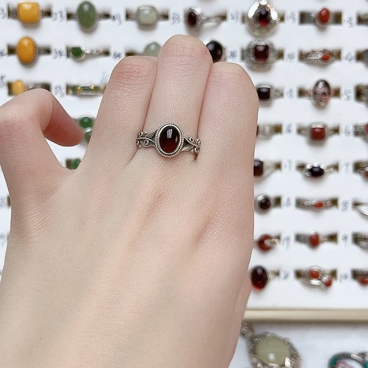 血珀戒指银S925镶嵌天然