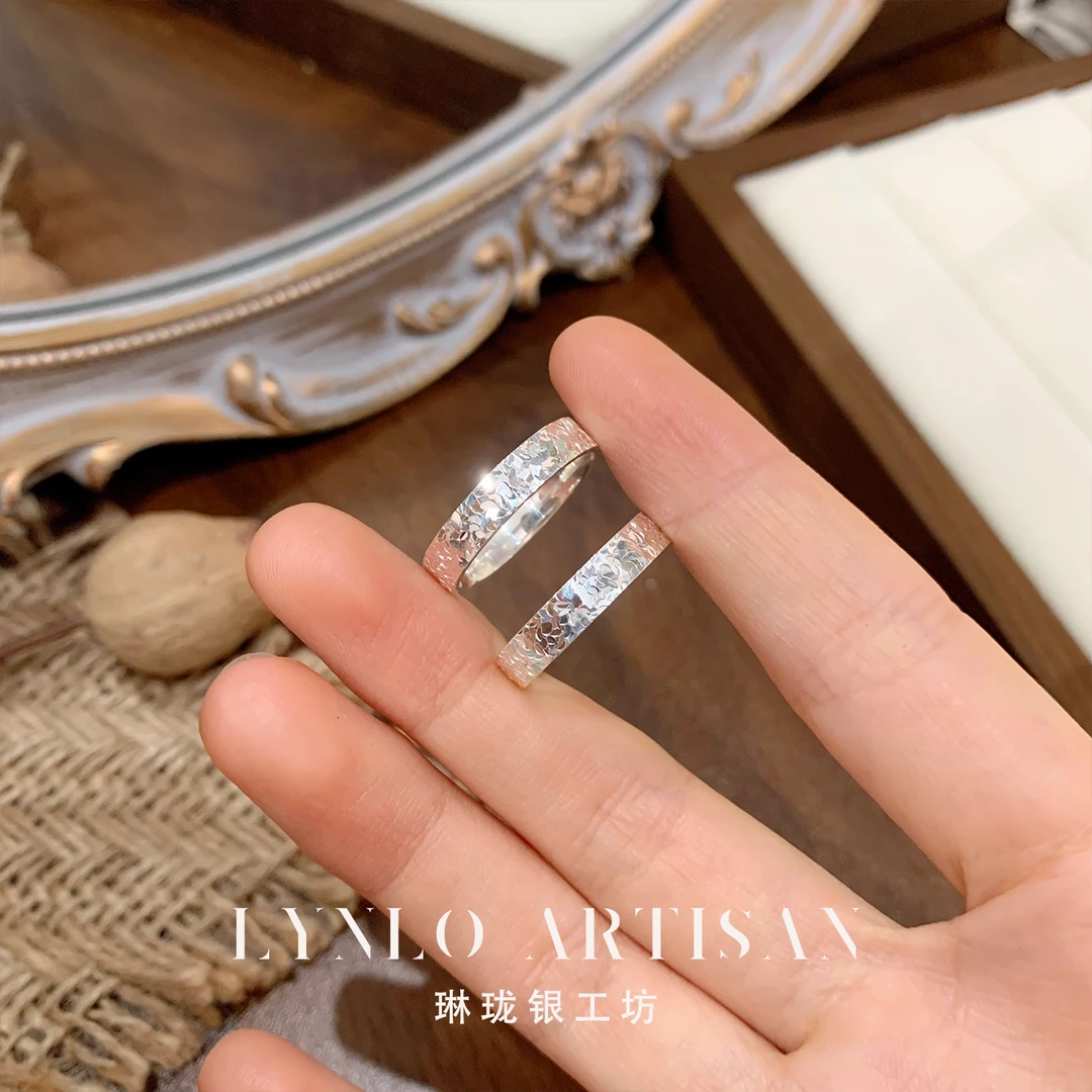 足银戒指 琳珑银工坊[碎冰冰]光面 足银999.9 实心戒指轻奢气质
