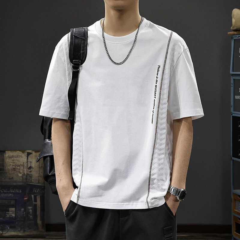 夏季薄款凉感短袖T恤男2025新款重磅潮流设计感纯棉圆领半袖体恤