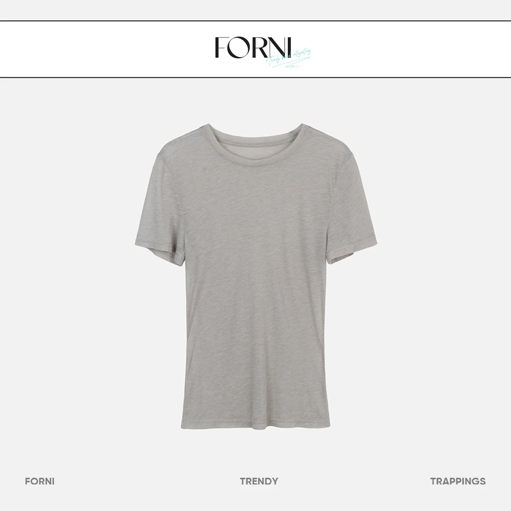 FORNI x YOYO 别来无恙 醋纤桑蚕丝亚麻薄款圆领T恤休闲夏季