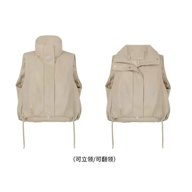 【二哥专属浮利】学院风PU皮抽绳黄油鹅绒马甲51014