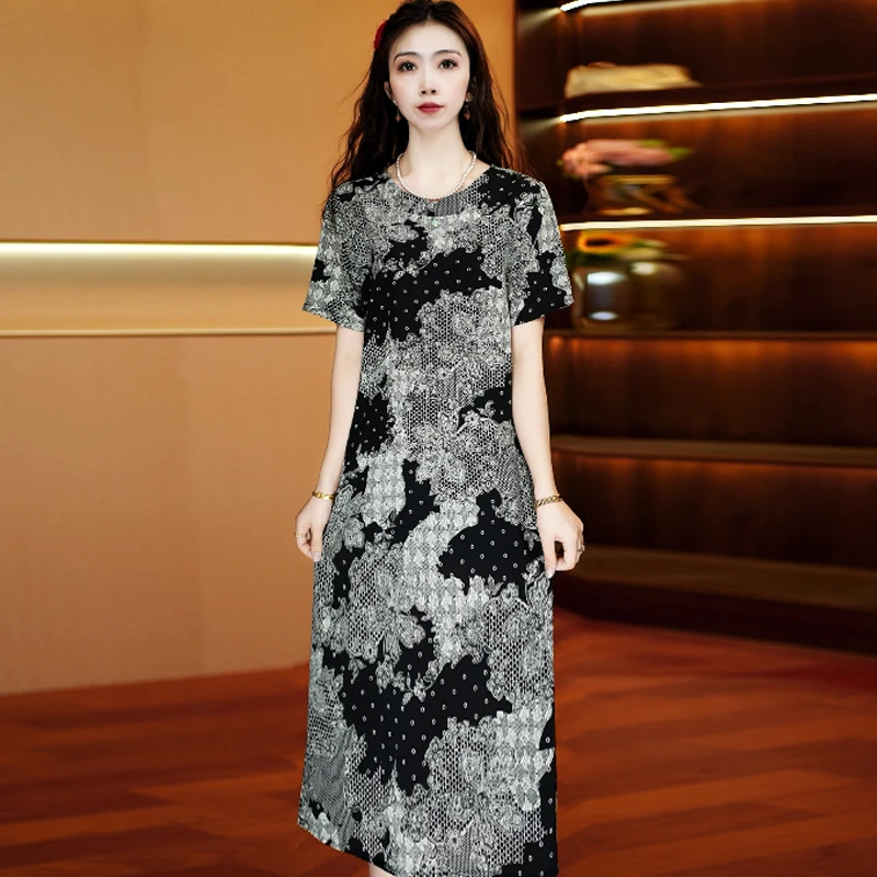 墨花星韵吊坠裙 气质中长款秋季时连衣裙百搭遮肉裙子