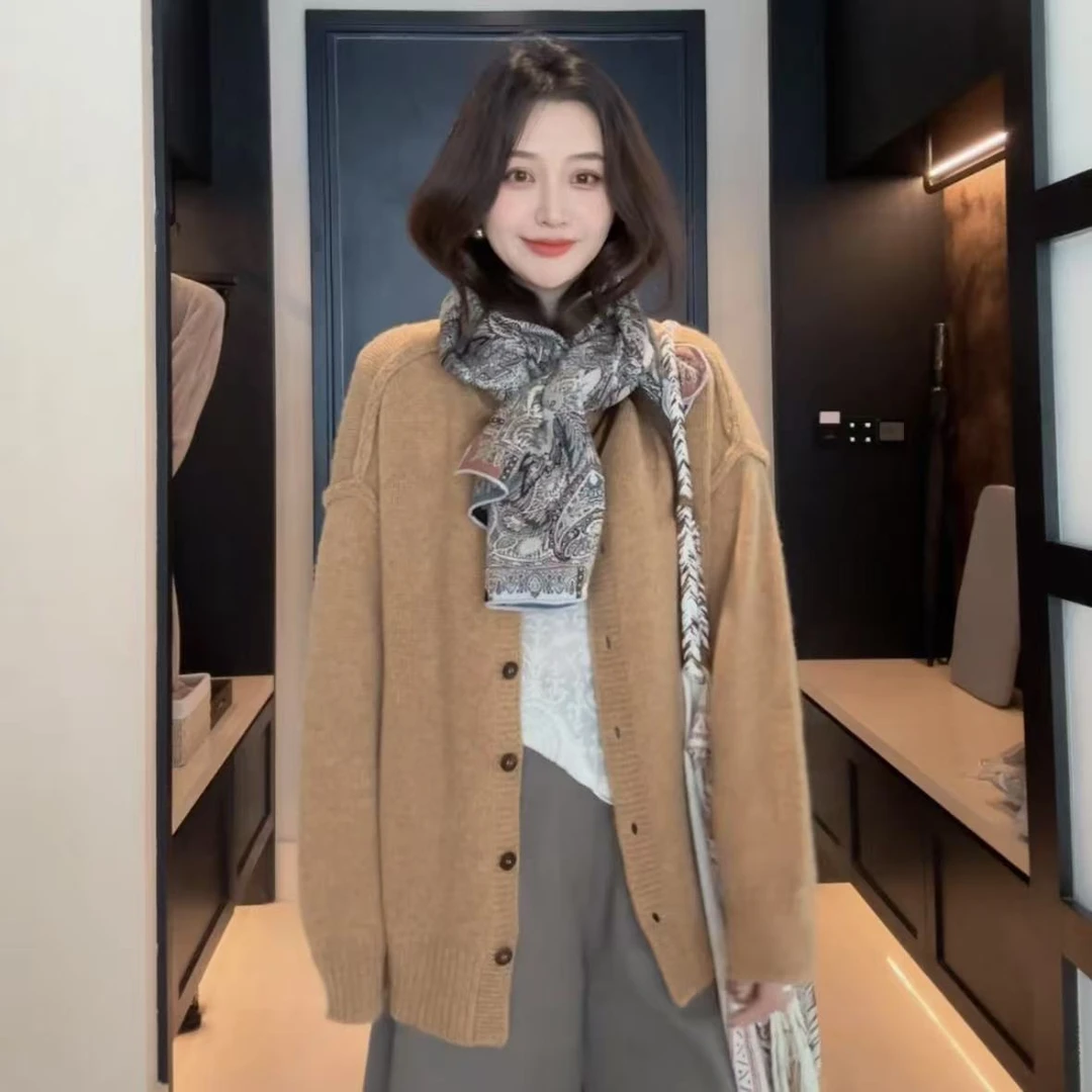 JIUJIU【南瓜吐丝】100%绵羊毛时尚软糯温柔风百搭秋季针织开衫