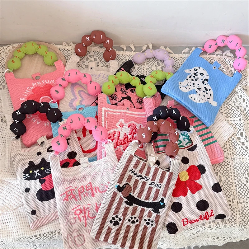 新款女士卡通针织手机包手提包可爱百搭时尚单肩包斜挎包迷你包包