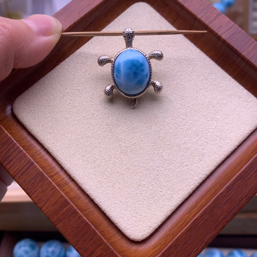 针钠钙石（海纹石）银S925镶嵌颈饰