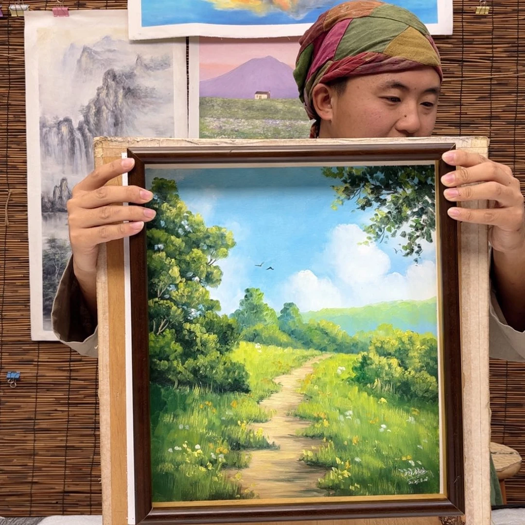 油画行路人小院绘画作品竞拍