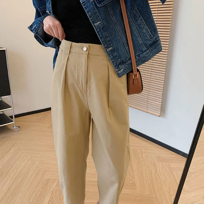 小个子九分休闲裤女秋季新款高腰显瘦宽松百搭阔腿直筒哈伦裤子潮