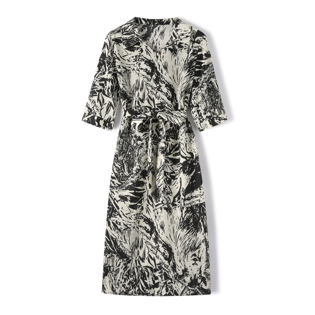 25年夏季新款时尚款翻领03双绉桑蚕丝连衣裙QXX254-25857