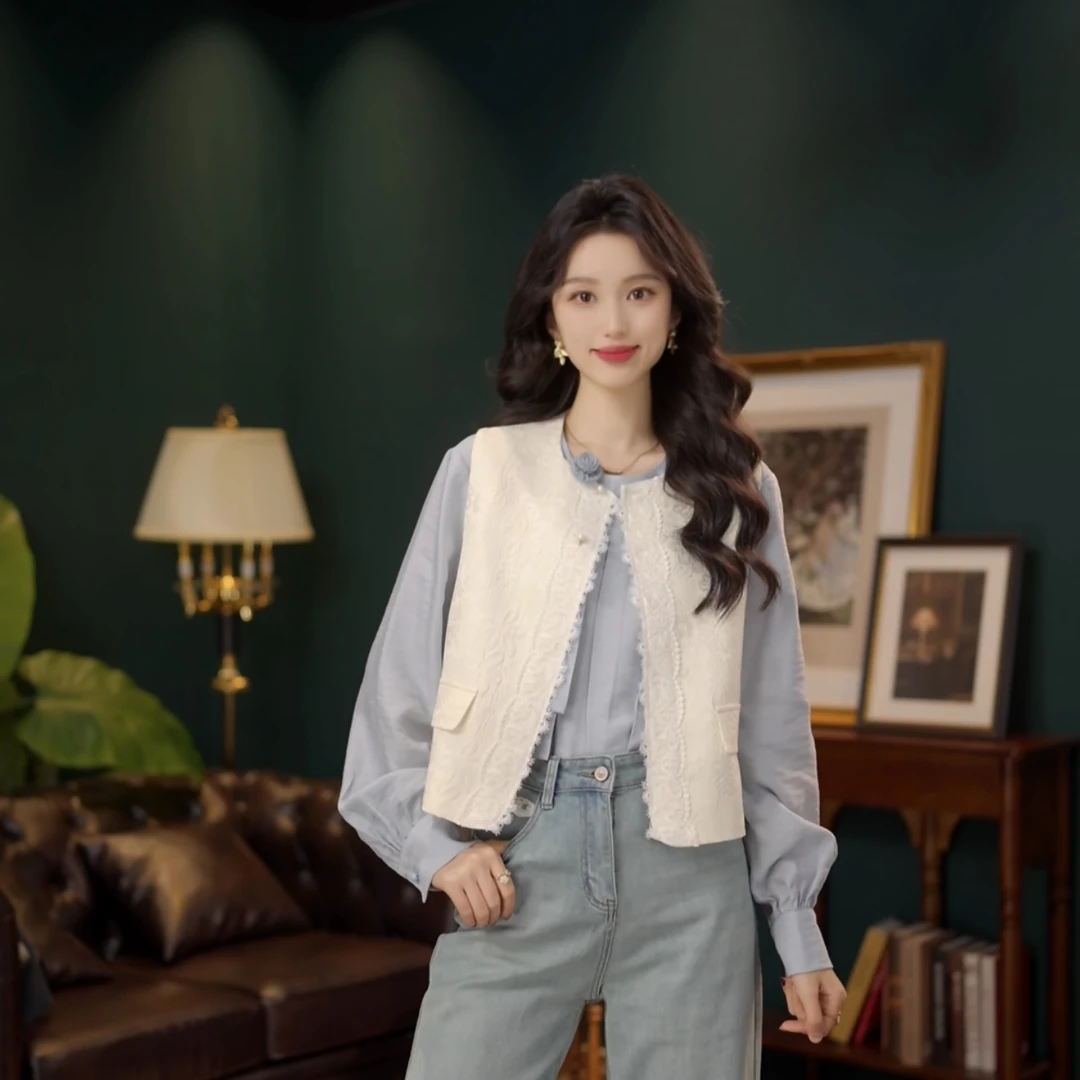 琦琦【浮云织梦】港风复古纯色无袖马甲显瘦YF1102371