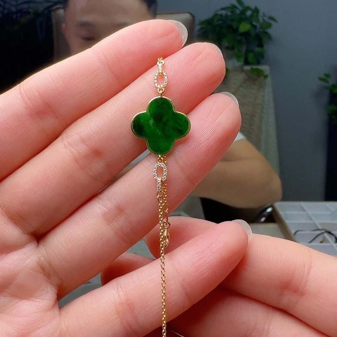 翡翠18K金镶嵌手链天然