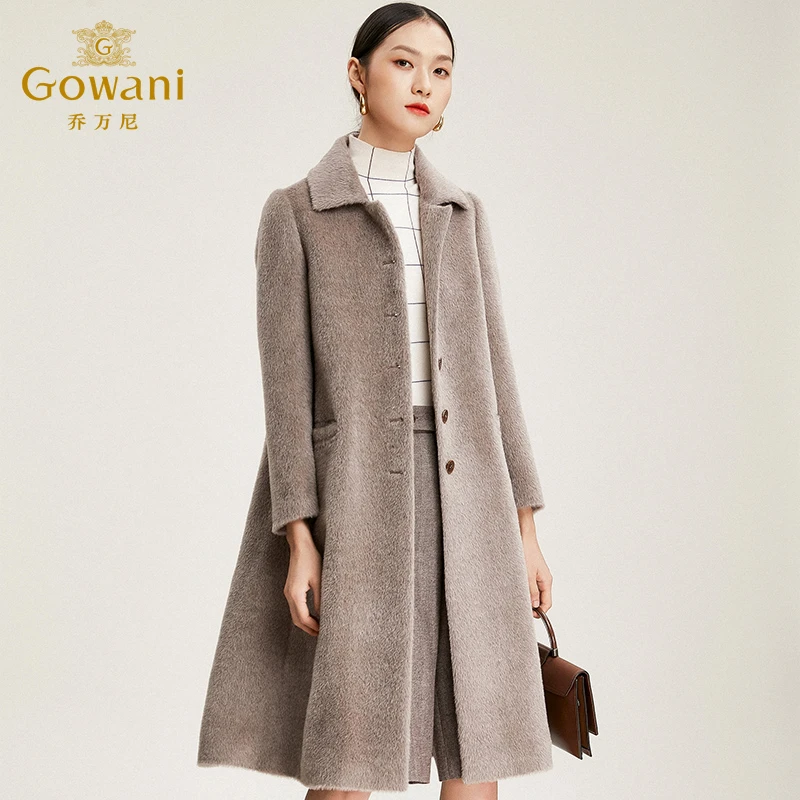 Gowani/乔万尼羊驼毛外套毛呢女时尚中长款秋冬气质EN4A713
