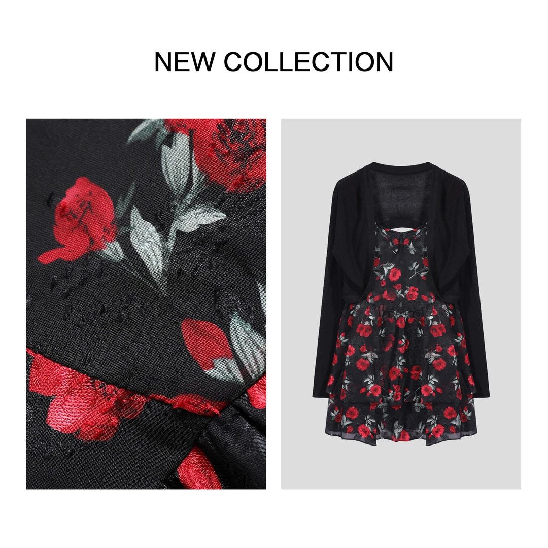 【小橱专享】L1F38052A浪漫花卉针织开衫裙装组合-8052