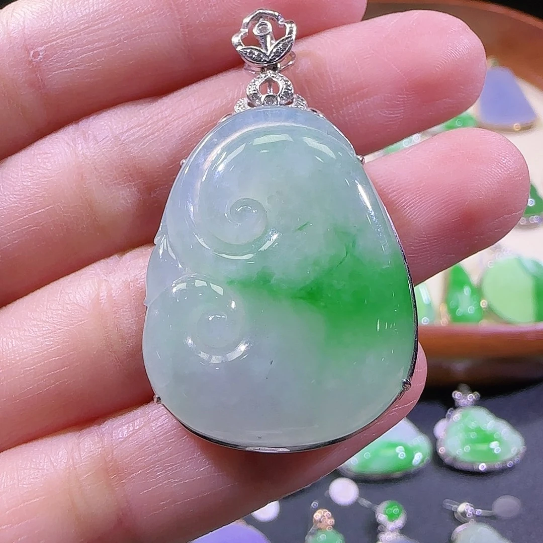 翡翠18K金镶嵌吊坠(不含链)