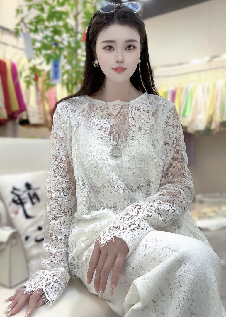 【丹妮甄选】-夏季新款蕾丝气质显瘦时尚钩花设计感百搭罩衫上衣191