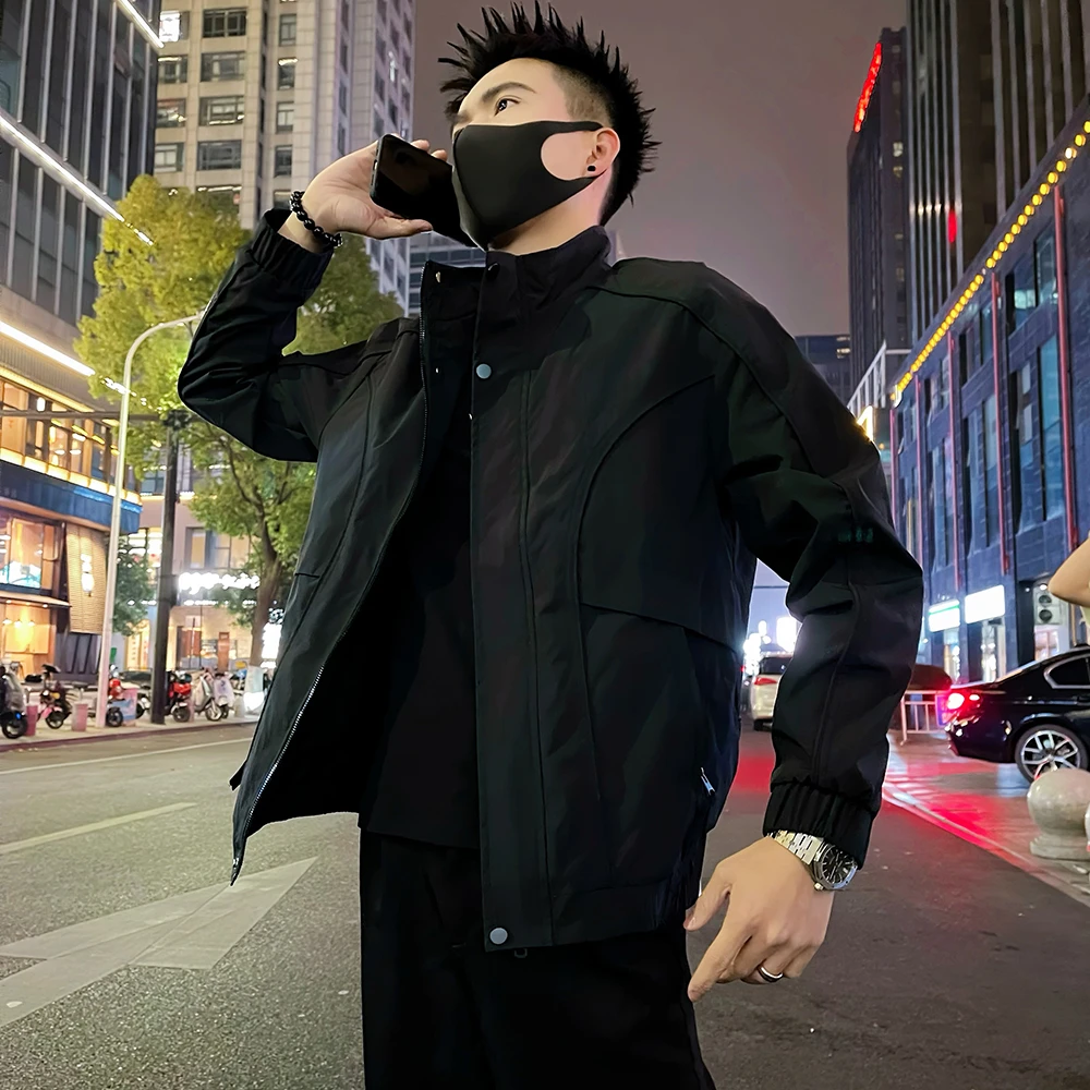 潮流青年百搭时尚工装夹克男款春秋季纯色立领拉链收口袖宽松版型