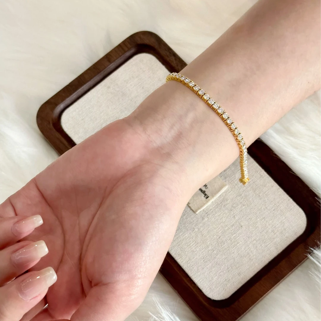 999足金5G工艺黄金镶钻满天星排钻手链