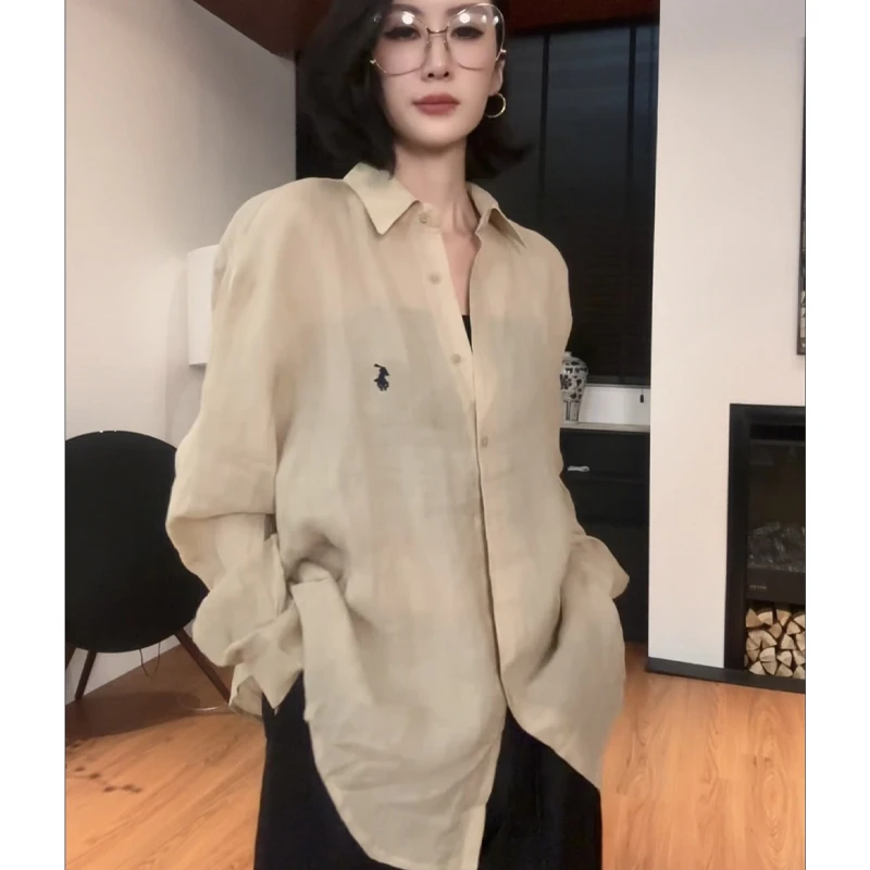 GU JIFEN｜伯爵｜复古慵懒宽松刺绣亚麻衬衫 6180983X55390