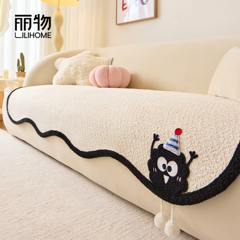 【丽物】新款煤烦恼卡通四季通用防滑沙发垫套罩雪尼尔秋冬毛绒异形
