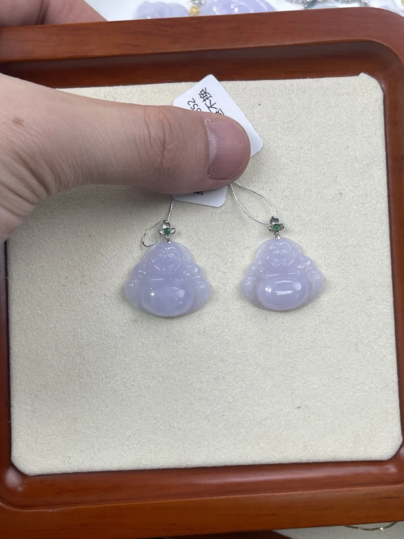 天然缅甸a货翡翠18k白金三花小佛公（多样性发其一）