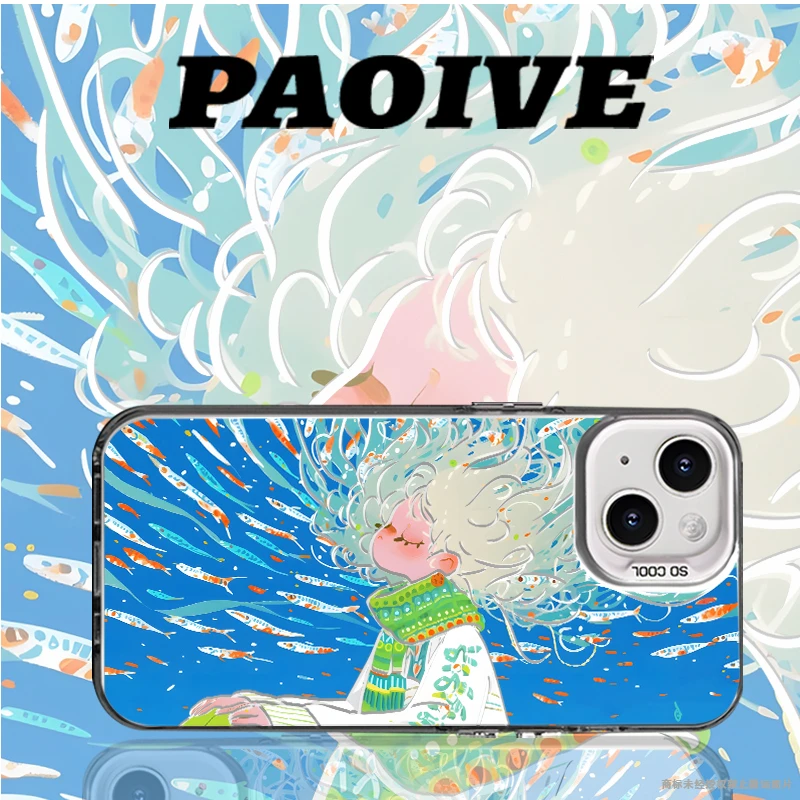 海洋少女创意适用苹果华为vivoiPhone小米三星防摔彩银手机壳