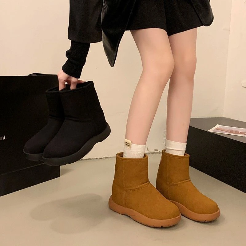 C51雪地靴女小个子加绒保暖棉鞋复古勃肯短靴冬天鞋子女