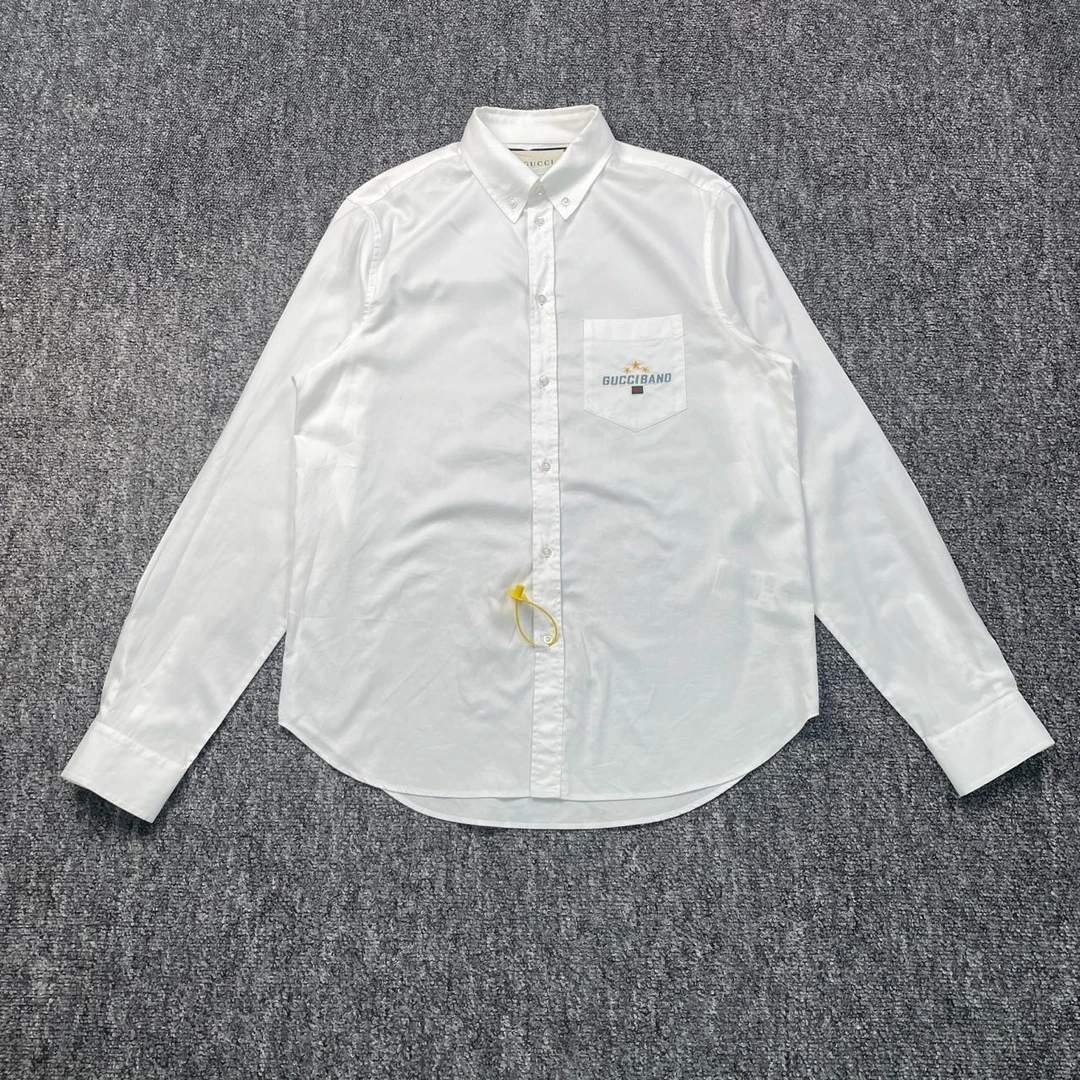 95新 GUCCI/古驰 7694/白色Logo刺绣长袖衬衫/39码/98新