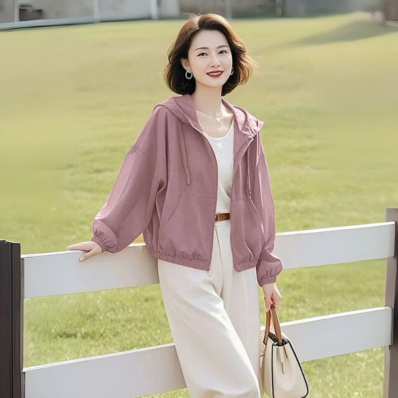 短款新款连帽2025春秋多巴胺薄款宽松小个子休闲防晒夹克上衣外套