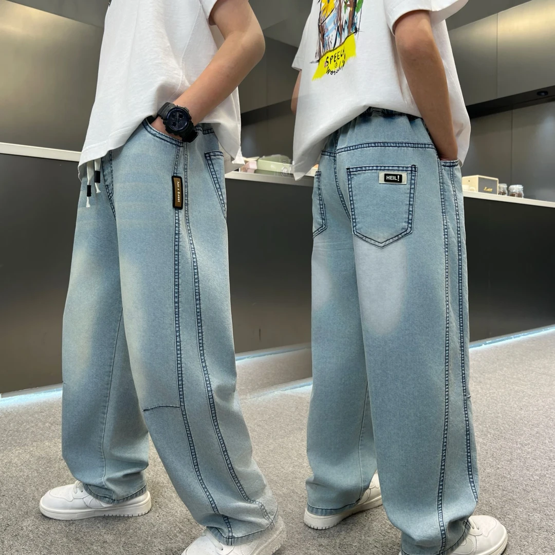 【春夏款男童牛仔裤】2025新款宽松休闲男女童裤子中大童学生直筒裤