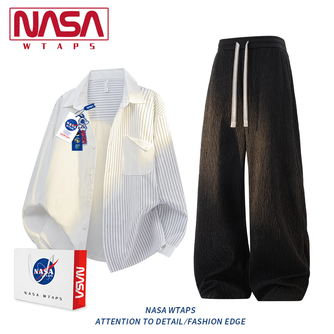 NASA WTAPS美式休闲运动套装男款春秋季新款潮牌衬衫休闲裤两件套