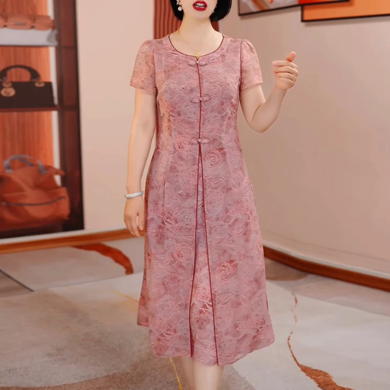 高端改良旗袍连衣裙女2025年夏季新款年轻妈妈洋气减龄中长款裙子