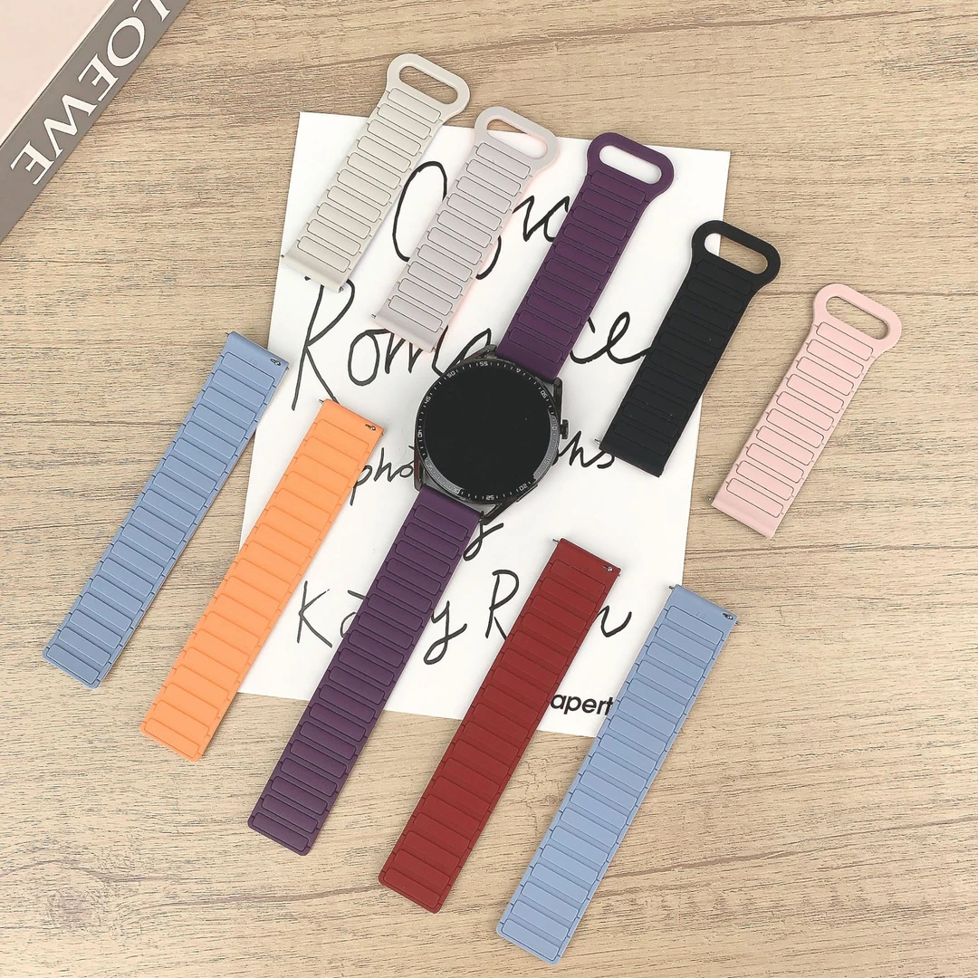 适用华为表带GT3/4/5/pro代三珠硅胶磁吸手表带