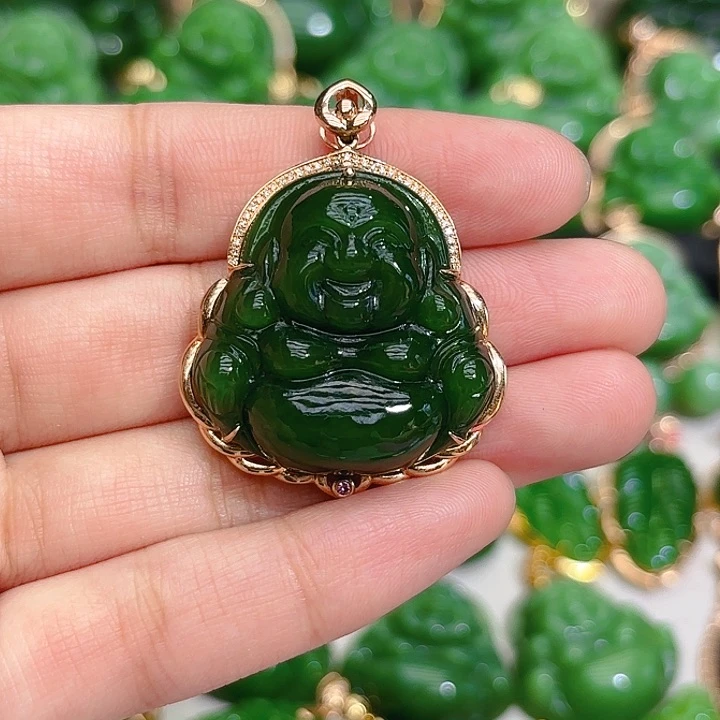 和田玉（碧玉）颈饰18K金镶嵌