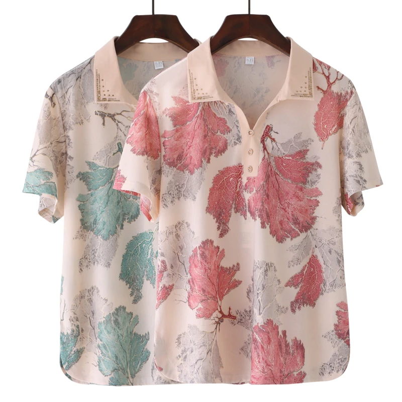 妈妈装夏装休闲冰丝短袖t恤中老年女装洋气上衣奶奶宽松遮肚套装