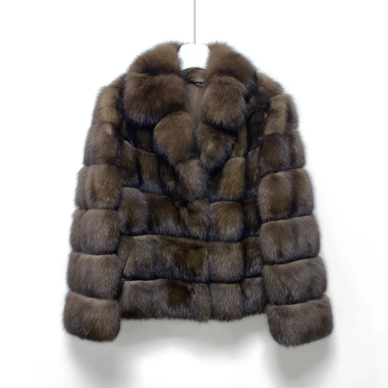 JU 女士RUS皮草SABLE翻领直身臀上短款大衣EL-4343-2025-ZD