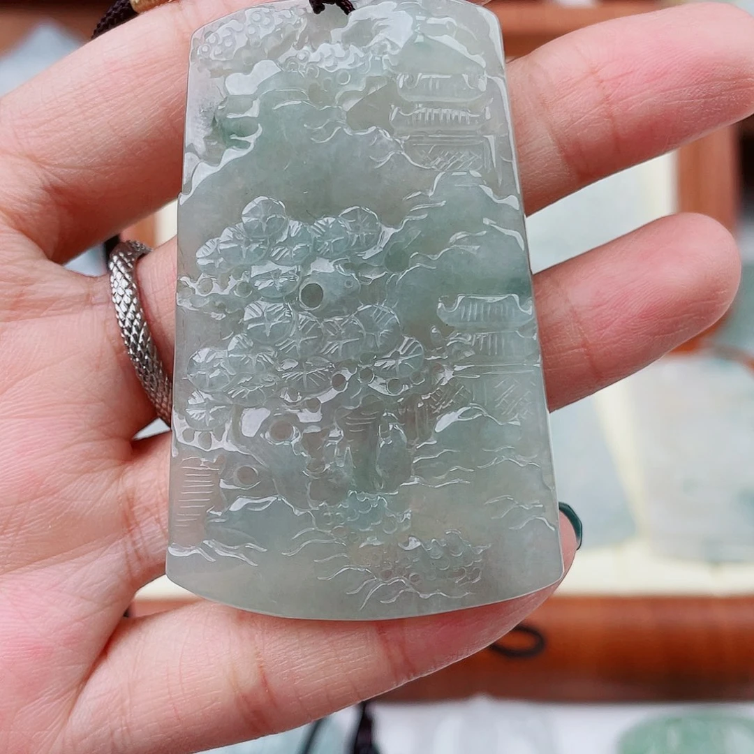 翡翠未镶嵌项圈山水