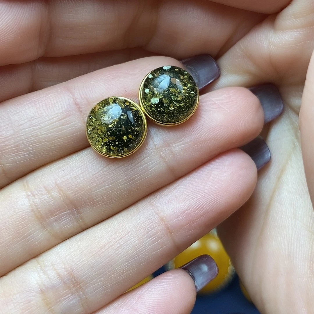 绿珀耳饰银S925镀金镶嵌蜜*哥