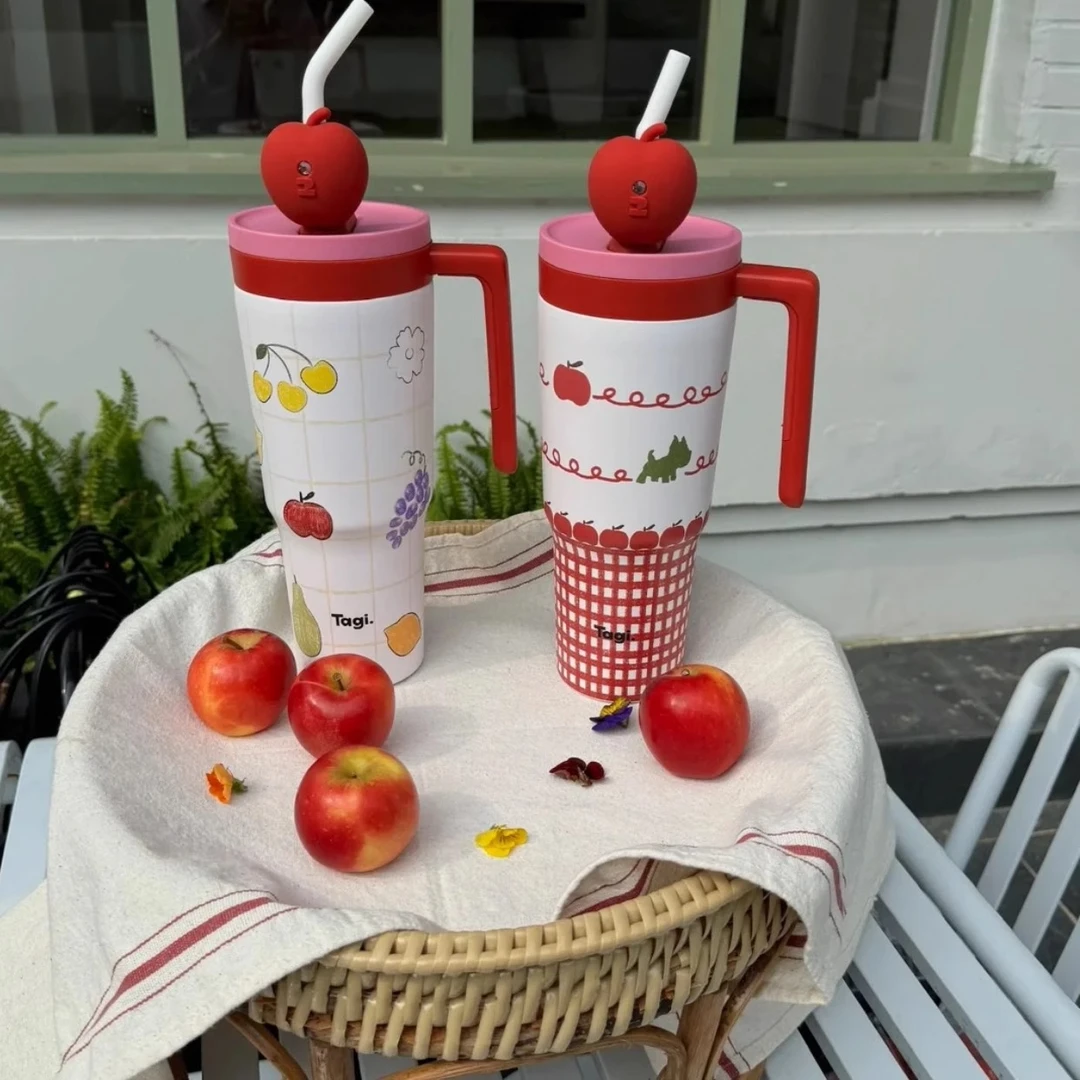 Tagi. 怦怦花田吨吨杯大容量车载保温杯冰霸杯吸管杯不锈钢水杯