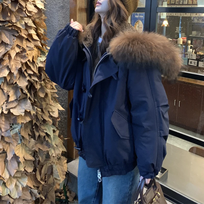 天使之翼棉服女2025新款大貉子毛领潮牌爆款派克服冬