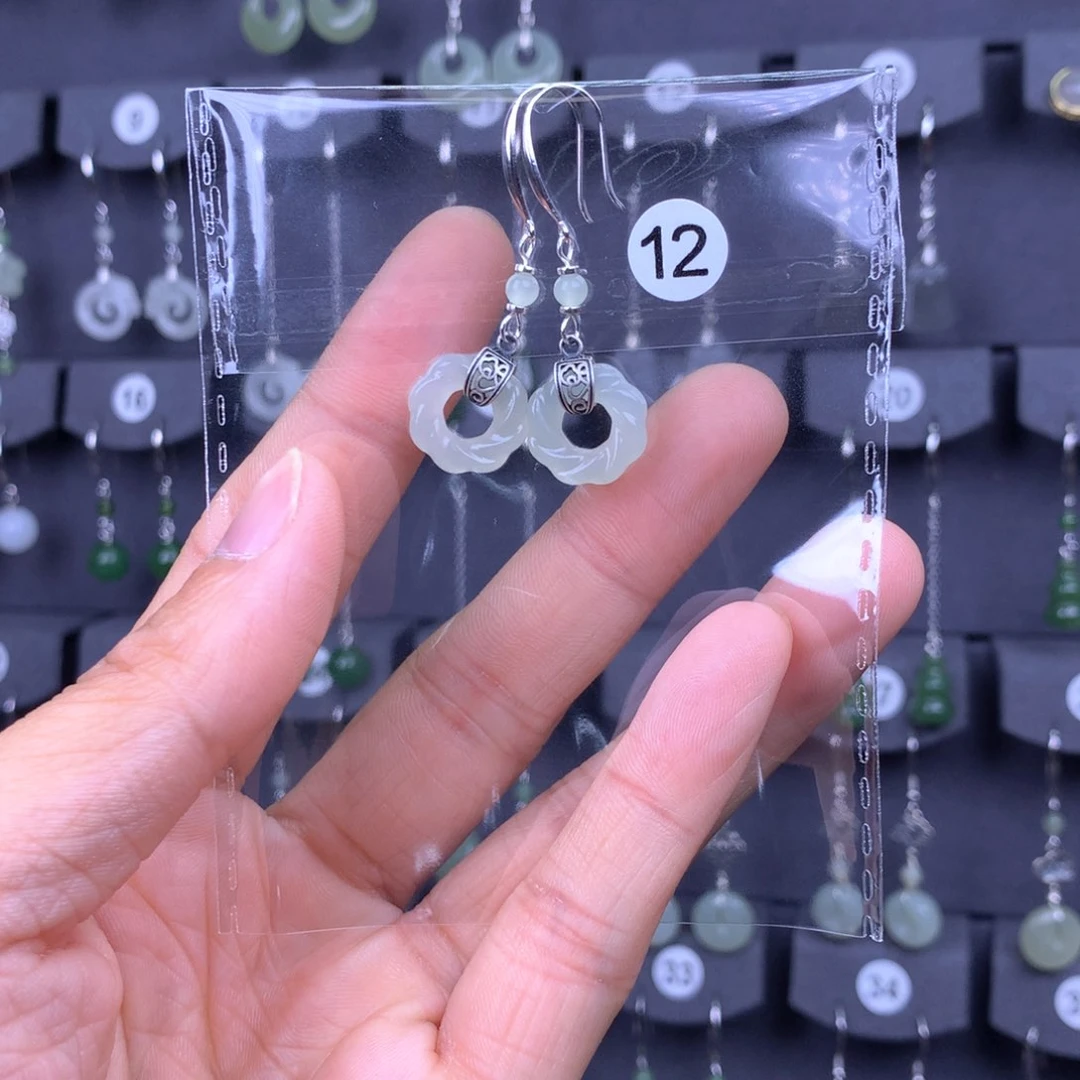 和田玉耳饰银S925镶嵌望*.