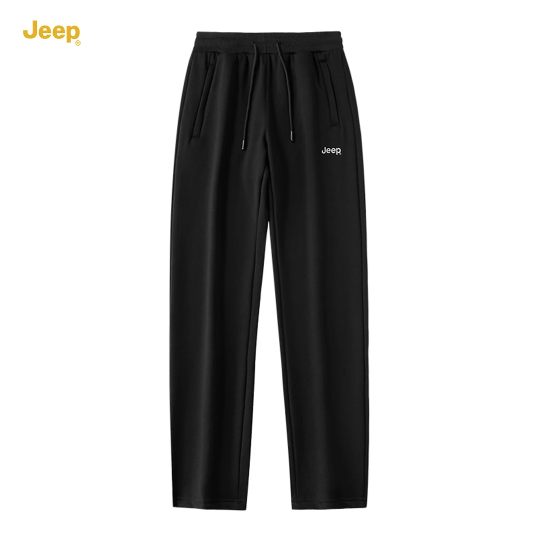 JEEP/吉普95%棉冬季男式休闲裤加绒保暖针织卫裤直筒大码加厚运动