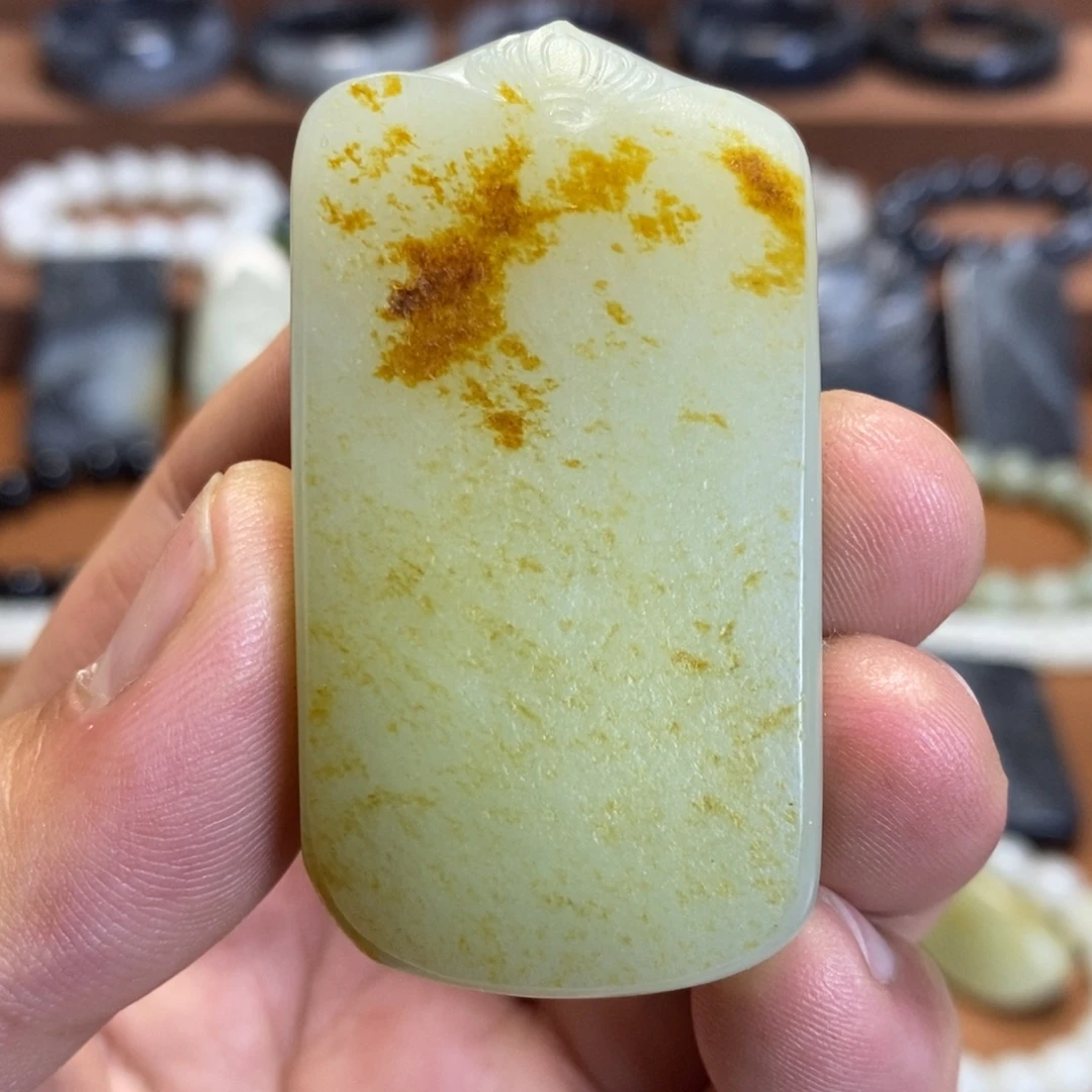 和田玉未镶嵌挂件新疆和田玉洒金皮子料无事牌挂件