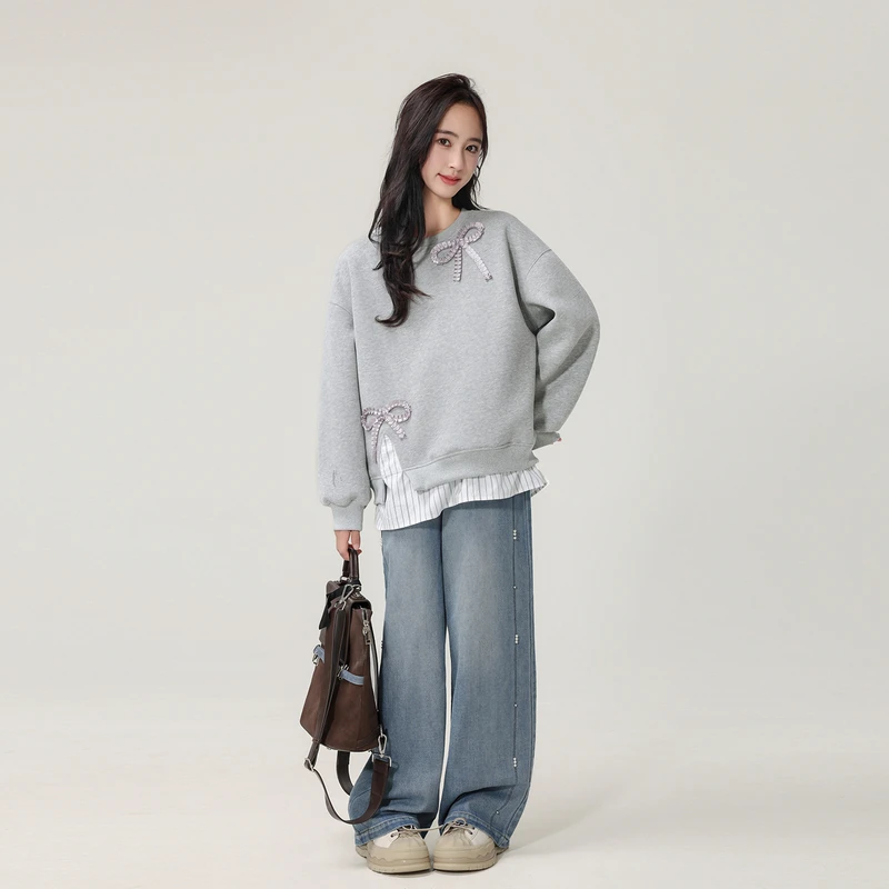 女童假两件卫衣2025新款儿童秋装女大童秋季圆领上衣长袖25761