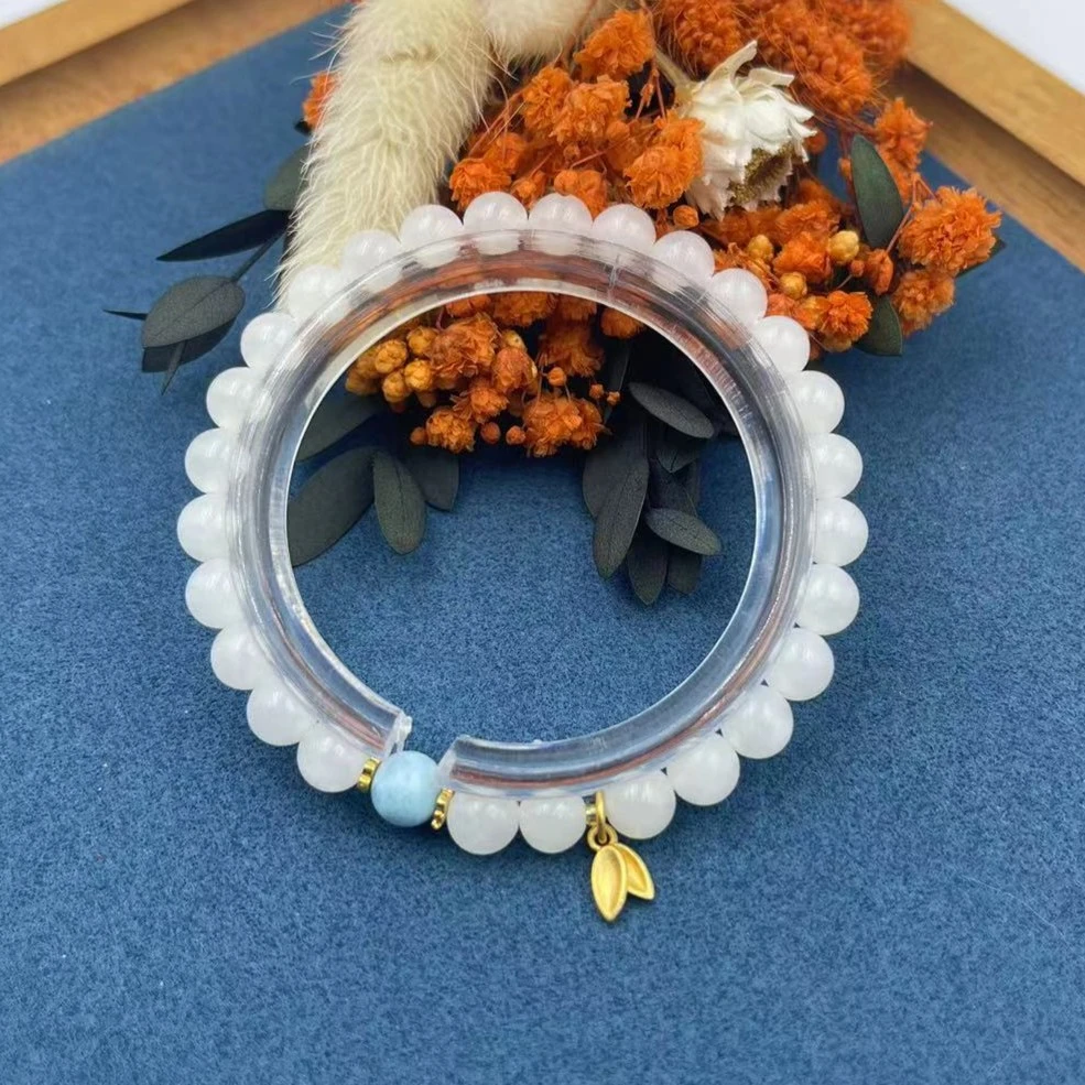 勤瑶单圈和田玉白玉叶子手串9637女士轻奢精致白色气质百搭手串