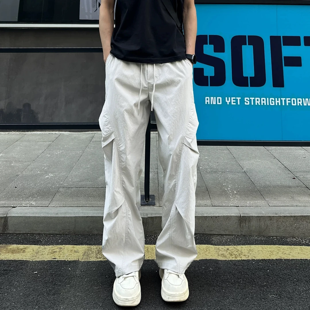 美式褶皱感潮流直筒休闲裤男女秋季新款宽松户外工装速干长裤夏季