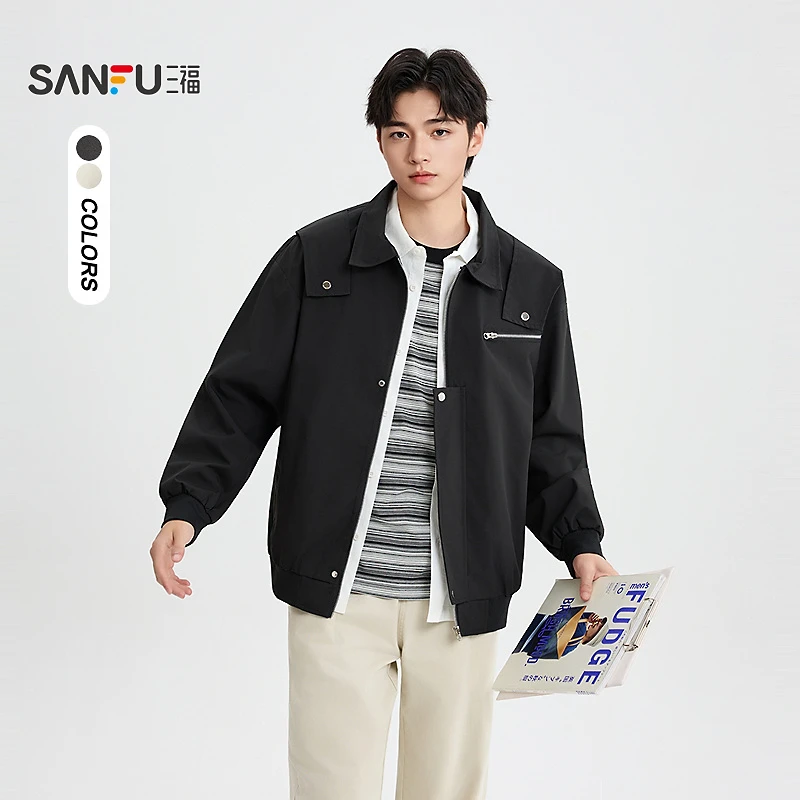 SANFU/三福2025秋季男士插肩打钉点缀工装夹克休闲宽松外套510927