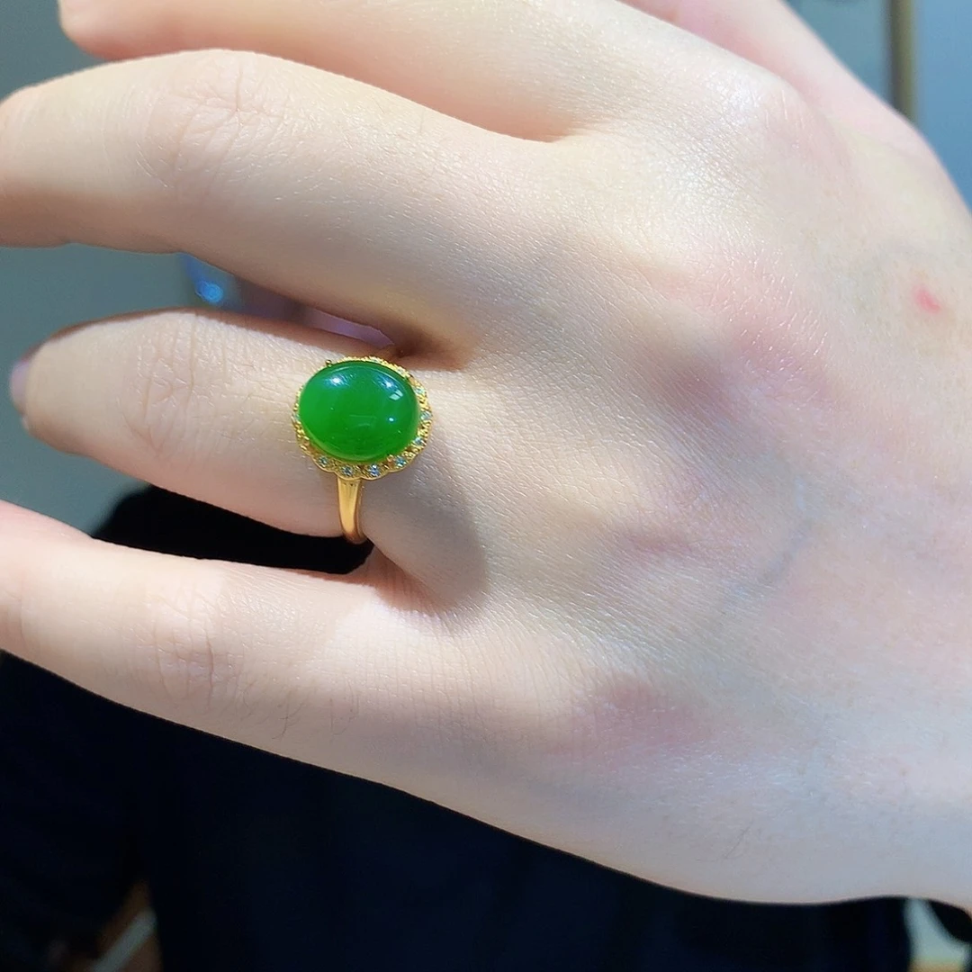 和田玉（碧玉）戒指银S925镀金镶嵌