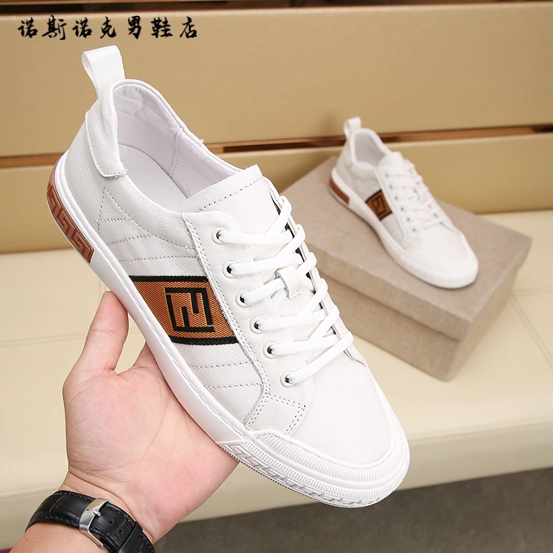 欧洲站男鞋广州爆款头层牛皮平底系带简约轻奢小白鞋休闲百搭板鞋