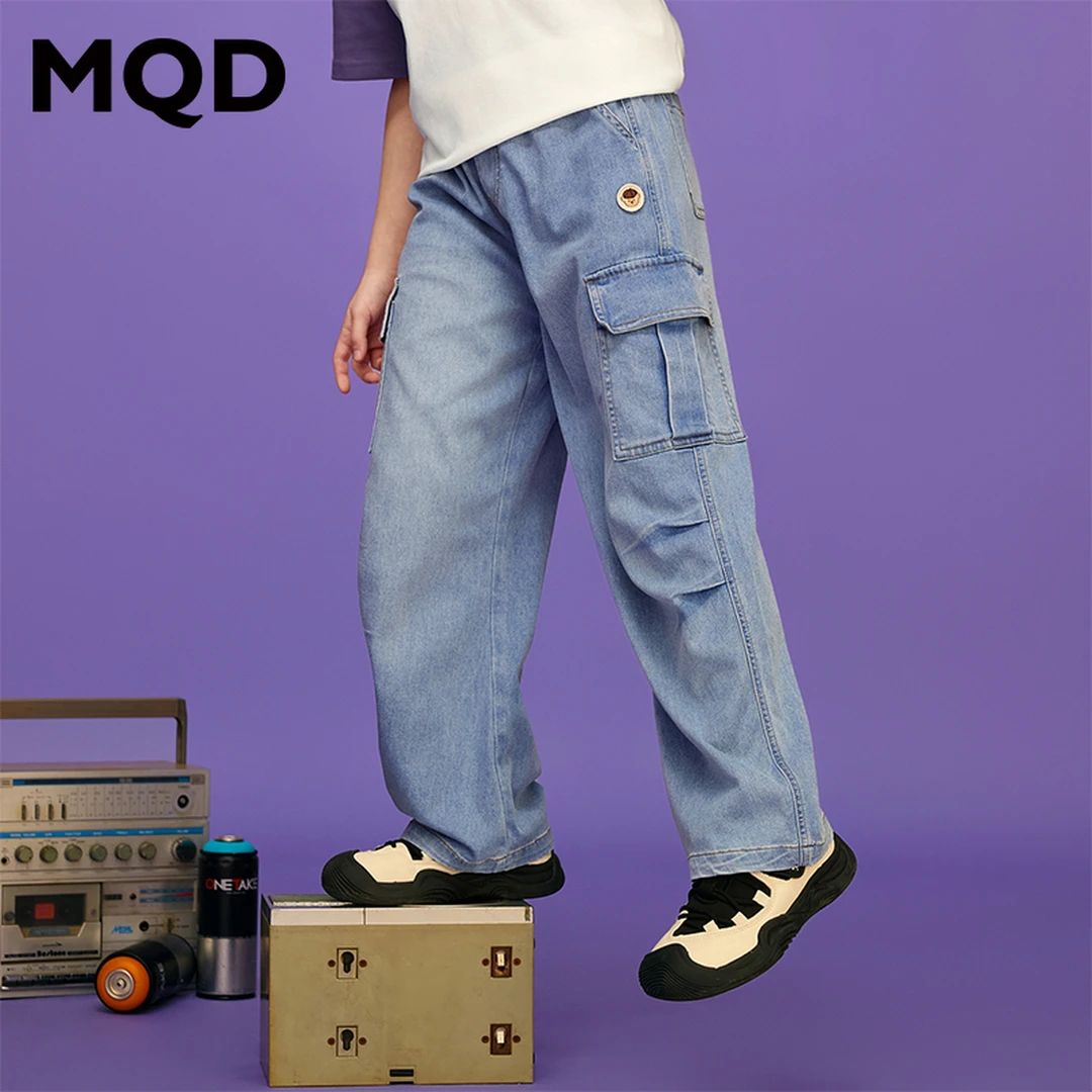 MQD童装25夏季新品学院风潮酷裤子休闲百搭工装牛仔裤9652W1410