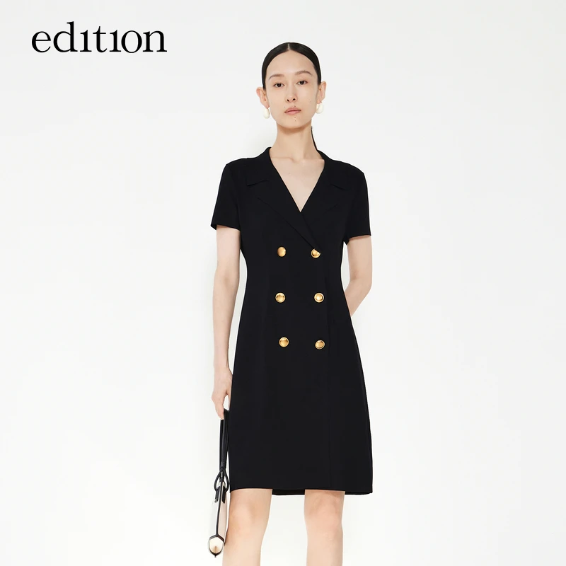 【赵老板专属】edition西装式针织连衣裙双排扣a字裙#EBC1DRST17